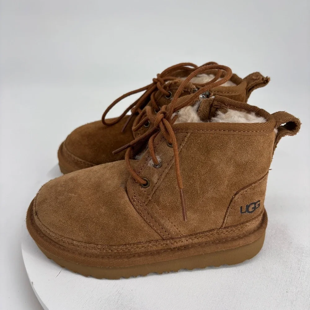 UGG Neumel II Boots Toddler 9 Chestnut Suede Lace Up Side Zip Boho